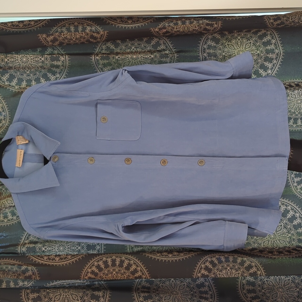 Blue suede oversized button up shacket